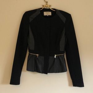 Zara black & gold wool/faux leather peplum jacket